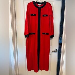 VTG Saks Fifth Avenue Robes of California Red Velvet Terry Robe Dress Zip Large